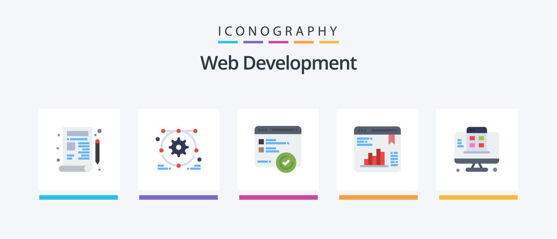 paquete de iconos de 5 planos de desarrollo web que incluye móvil. desarrollo. velocidad. estadísticas web. datos. diseño de iconos creativos vector