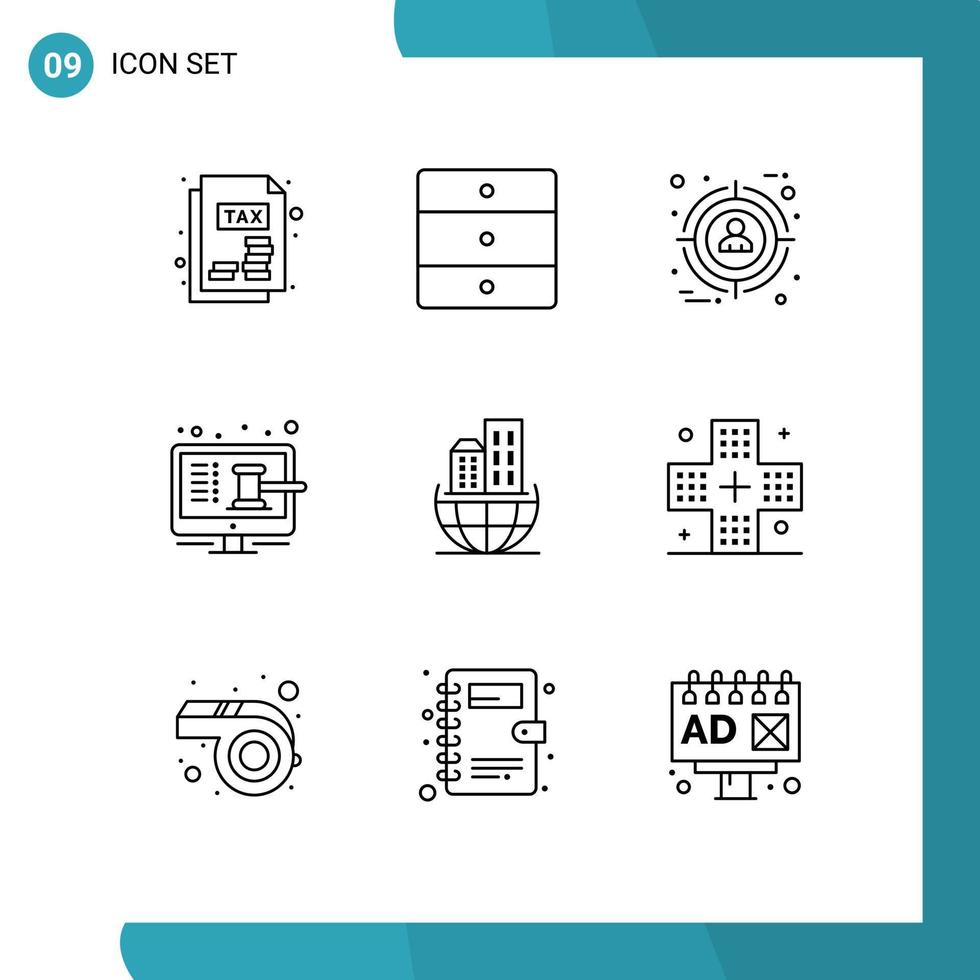 9 User Interface Outline Pack of modern Signs and Symbols of architecture shop selection online auction Editable Vector Design Elements