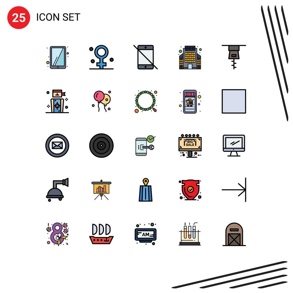 conjunto de 25 iconos modernos de la interfaz de usuario signos de símbolos para dispositivos de estrellas con cremallera construcción de hoteles elementos de diseño vectorial editables vector