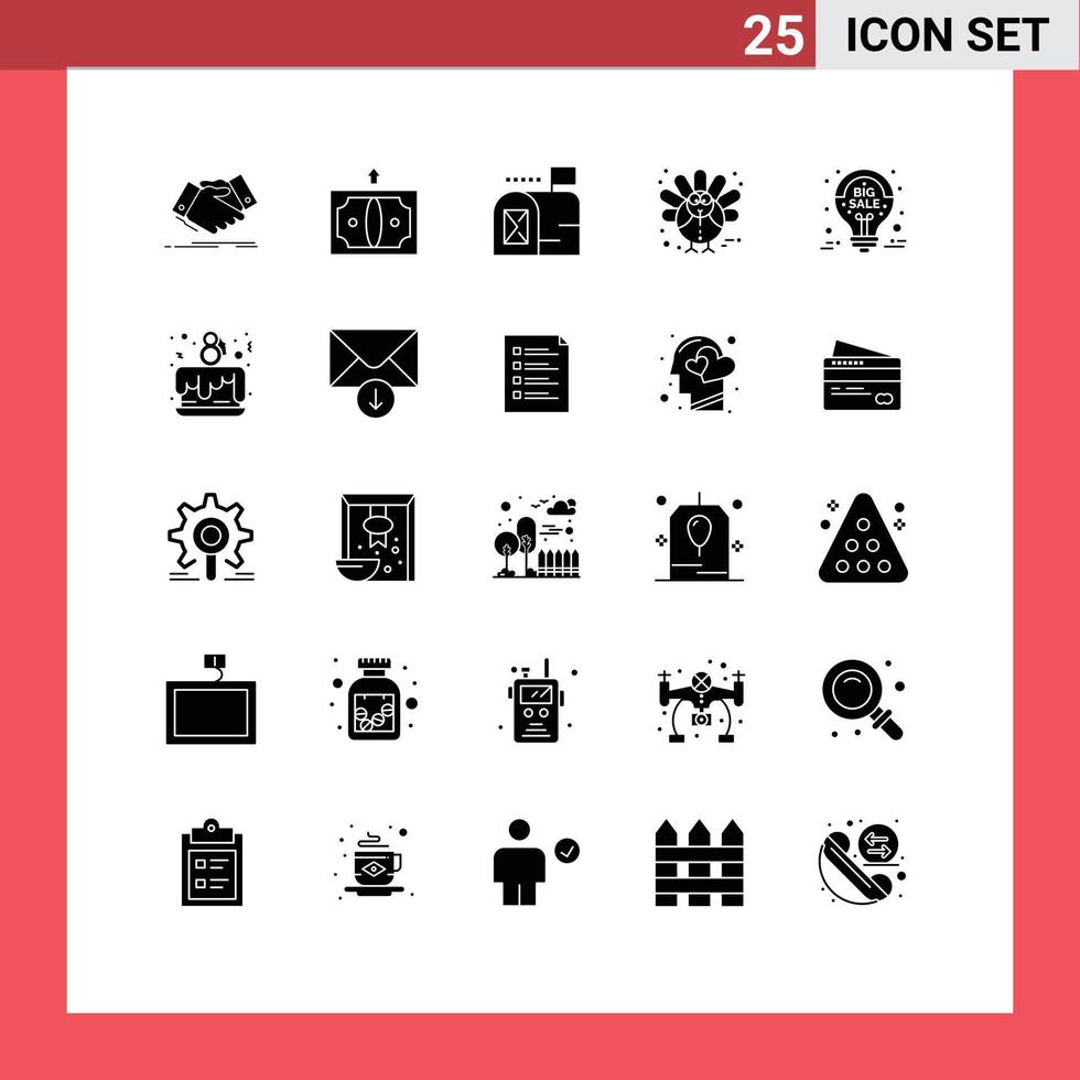 25 Solid Glyph concept for Websites Mobile and Apps collect turkey money thanksgiving corn Editable Vector Design Elements