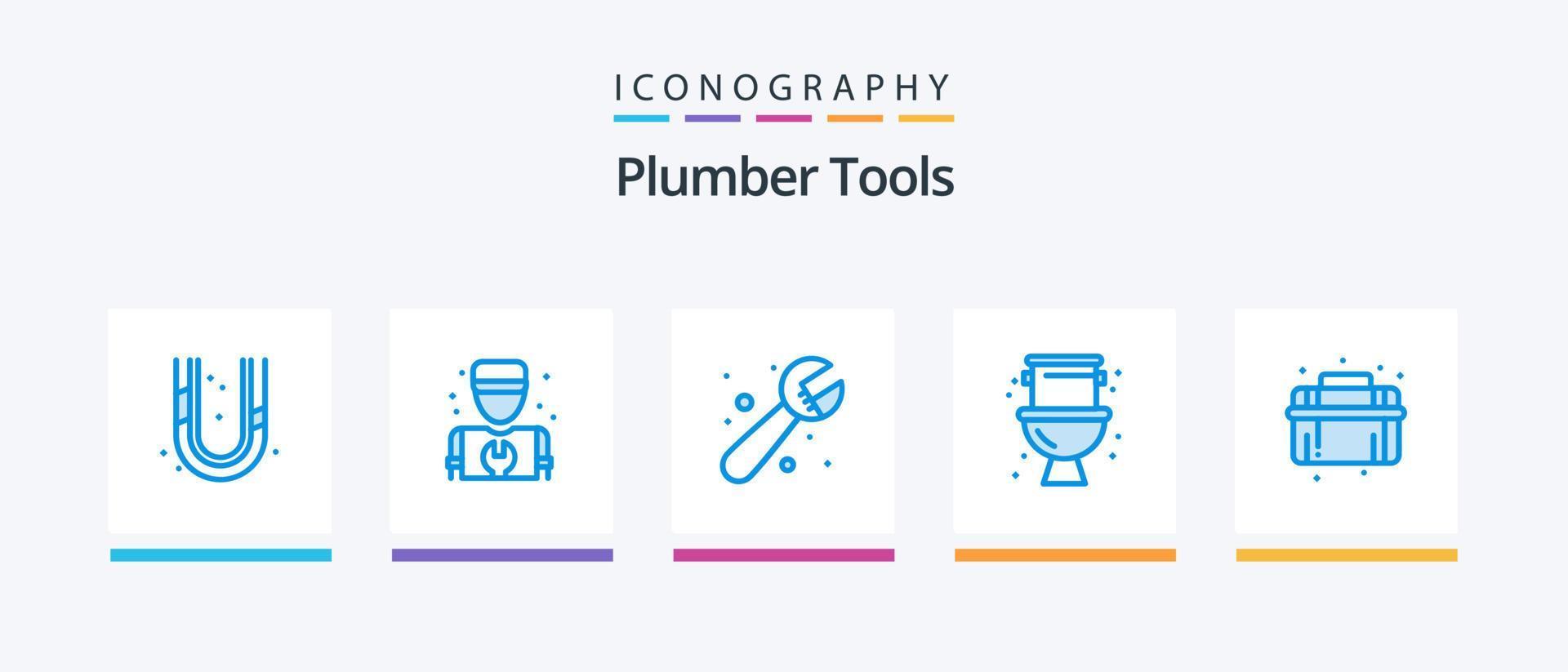 paquete de iconos de fontanero azul 5 que incluye . mecánico. . diseño de iconos creativos vector