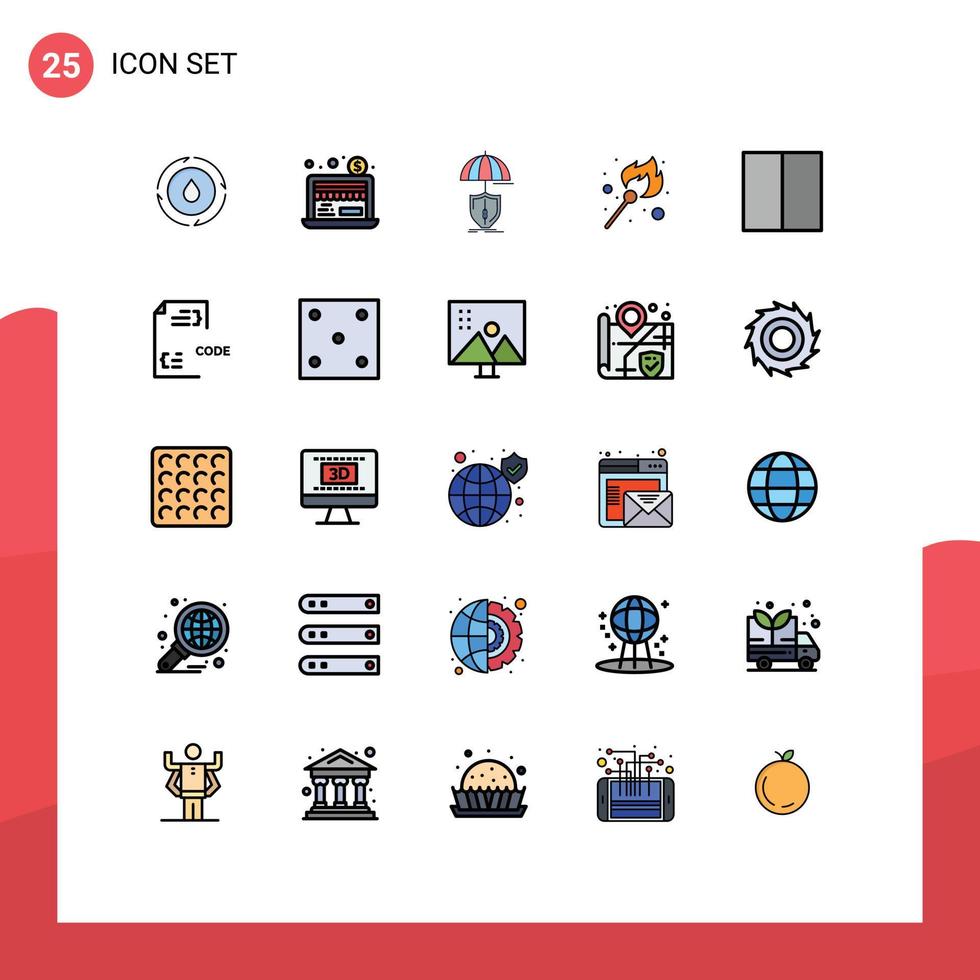 Mobile Interface Filled line Flat Color Set of 25 Pictograms of layout stick protection lighter fire Editable Vector Design Elements