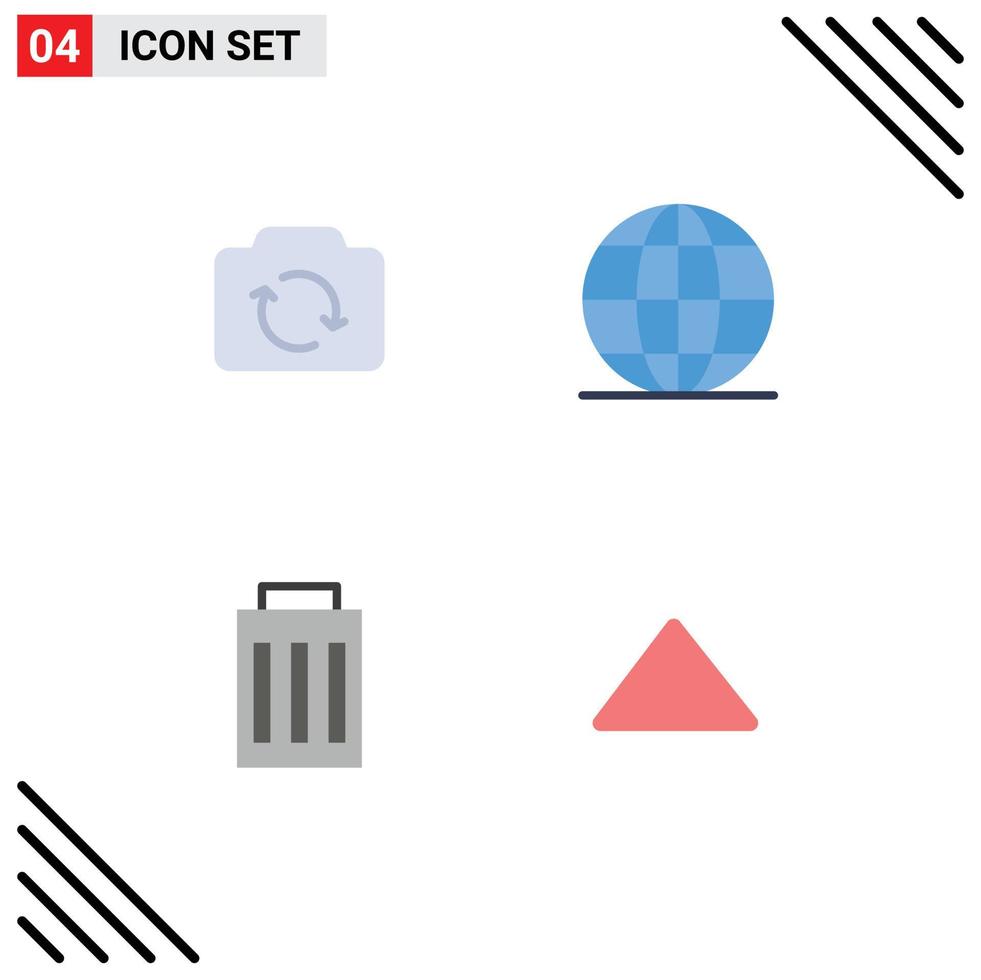 Mobile Interface Flat Icon Set of 4 Pictograms of camera interface ui office user Editable Vector Design Elements