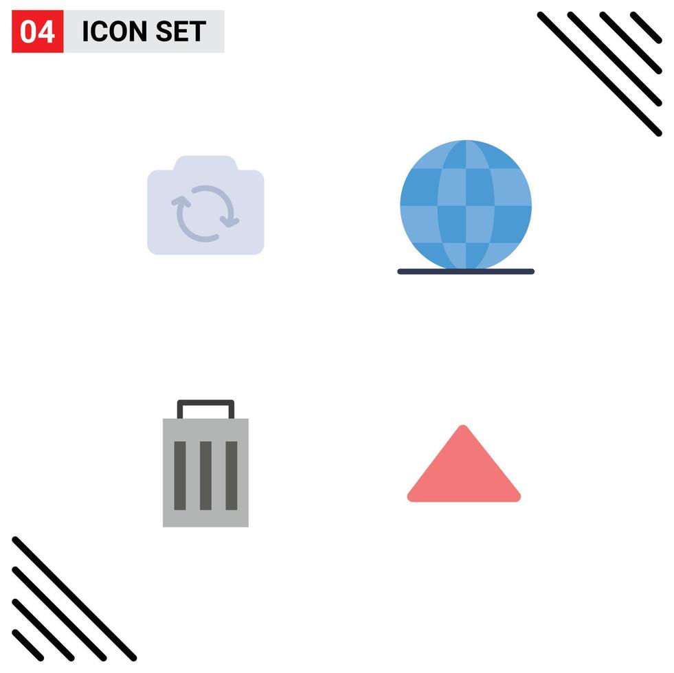 Mobile Interface Flat Icon Set of 4 Pictograms of camera interface ui office user Editable Vector Design Elements