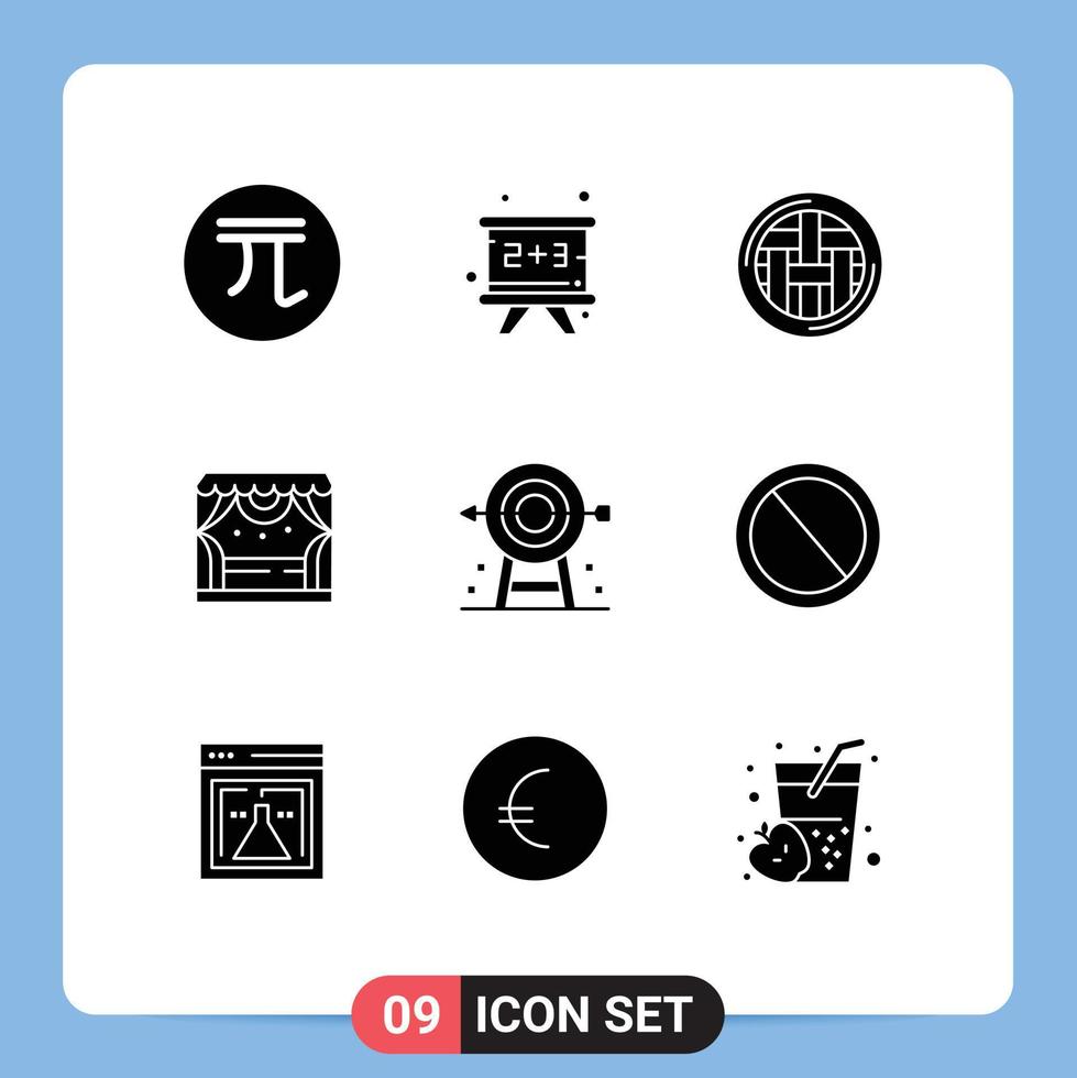 Pictogram Set of 9 Simple Solid Glyphs of theater spotlight accounting entertainment pie Editable Vector Design Elements