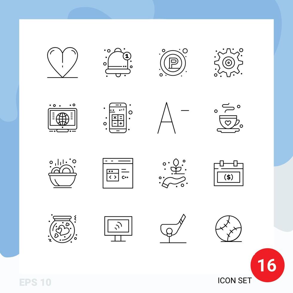 Group of 16 Modern Outlines Set for learning computer signs user interface Editable Vector Design Elements