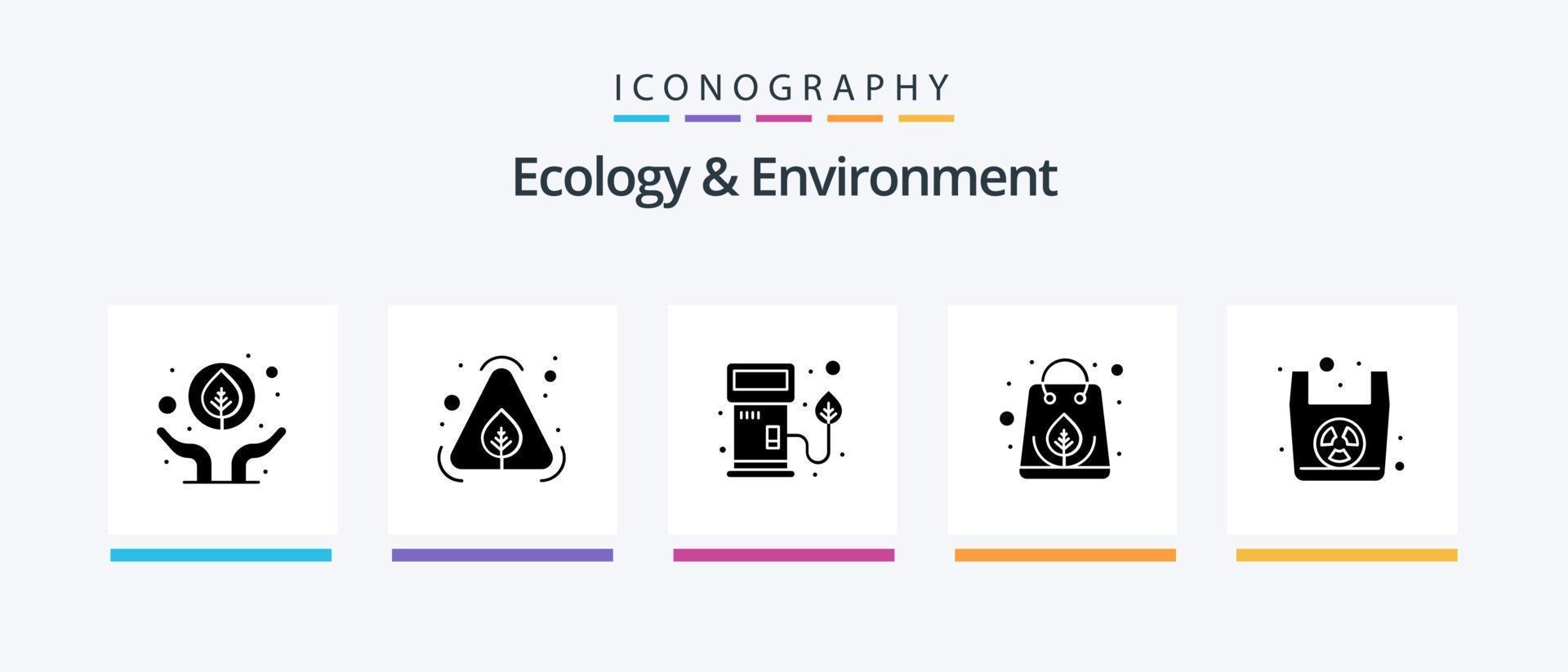 Ecology And Environment Glyph 5 Icon Pack Including paper bag. nozzle. recycle bag. organic. Creative Icons Design vector