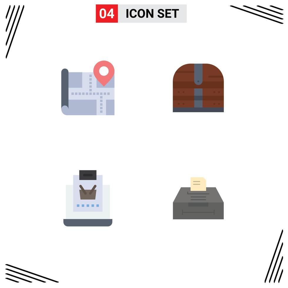 Pack of 4 Modern Flat Icons Signs and Symbols for Web Print Media such as map online box security shopping Editable Vector Design Elements