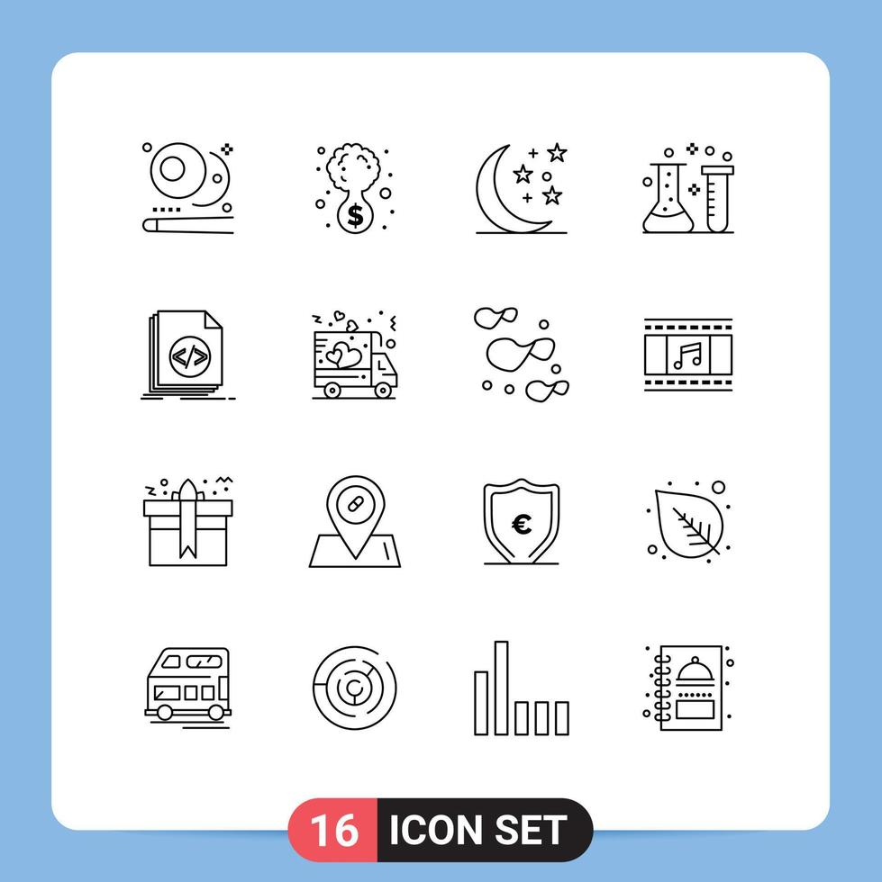 conjunto de 16 iconos de interfaz de usuario modernos símbolos signos para codificar elementos de diseño vectorial editables de laboratorio químico de halloween de laboratorio vector