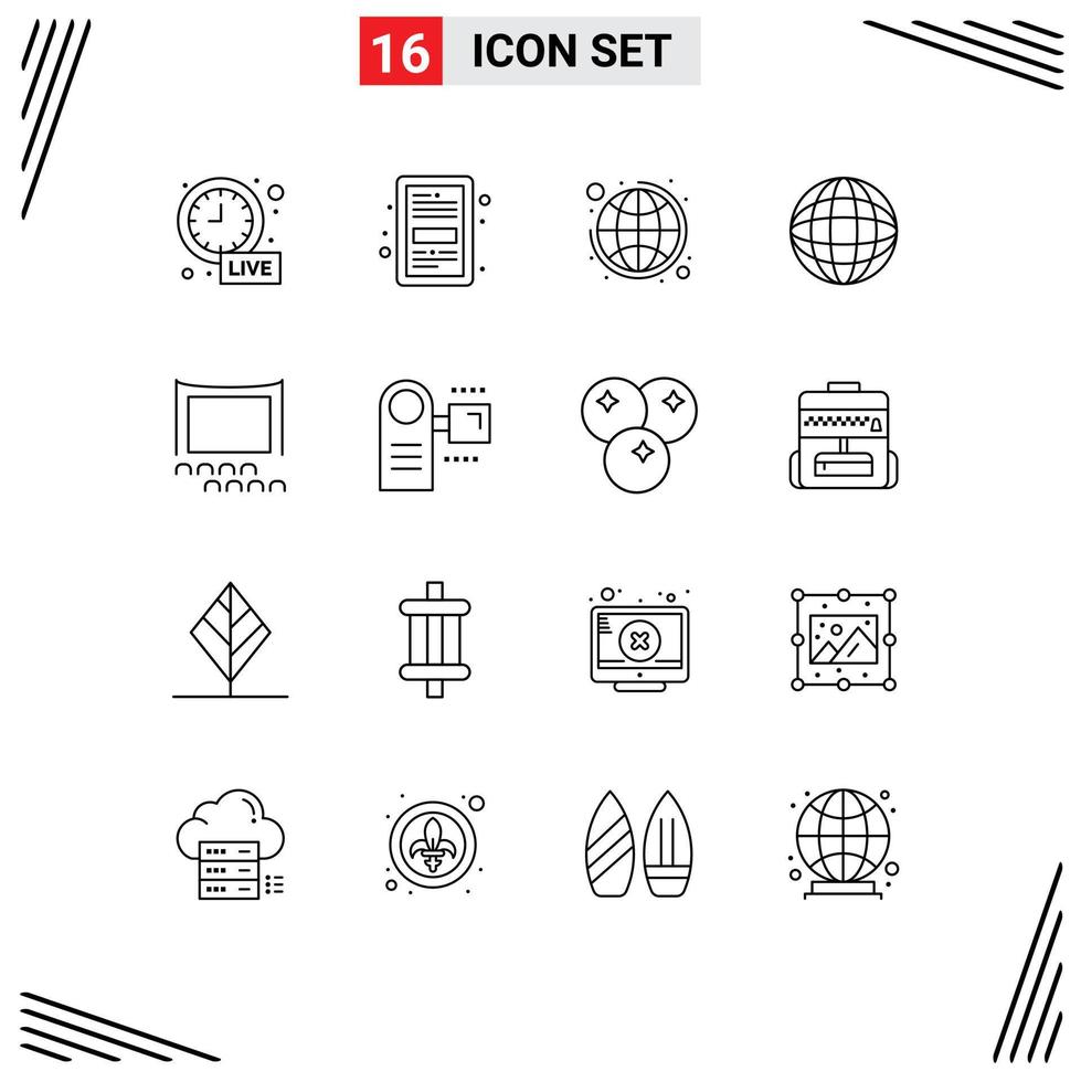 Set of 16 Commercial Outlines pack for cinema world learning internet strategy Editable Vector Design Elements