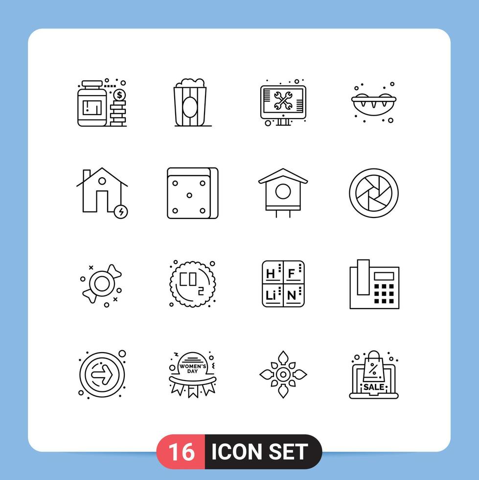Set of 16 Modern UI Icons Symbols Signs for buildings summer repair sweet tools Editable Vector Design Elements