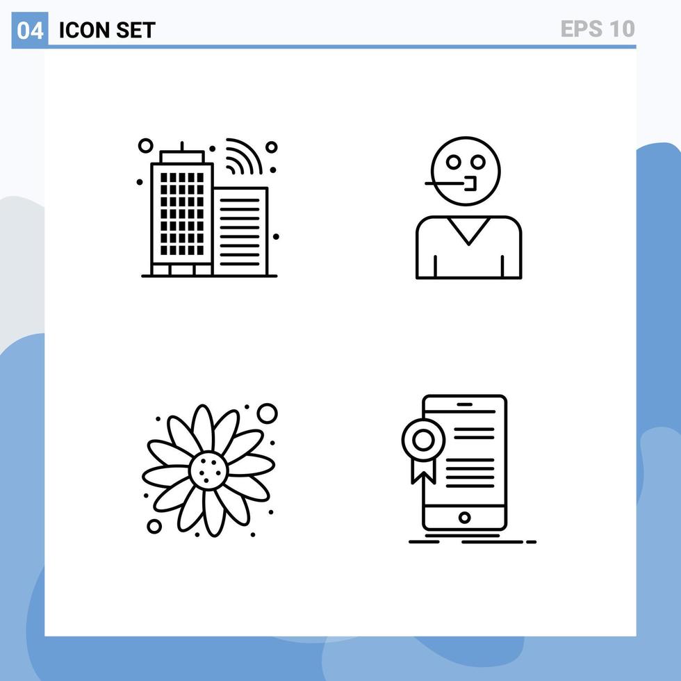 Group of 4 Modern Filledline Flat Colors Set for building flower avatar support certificate Editable Vector Design Elements