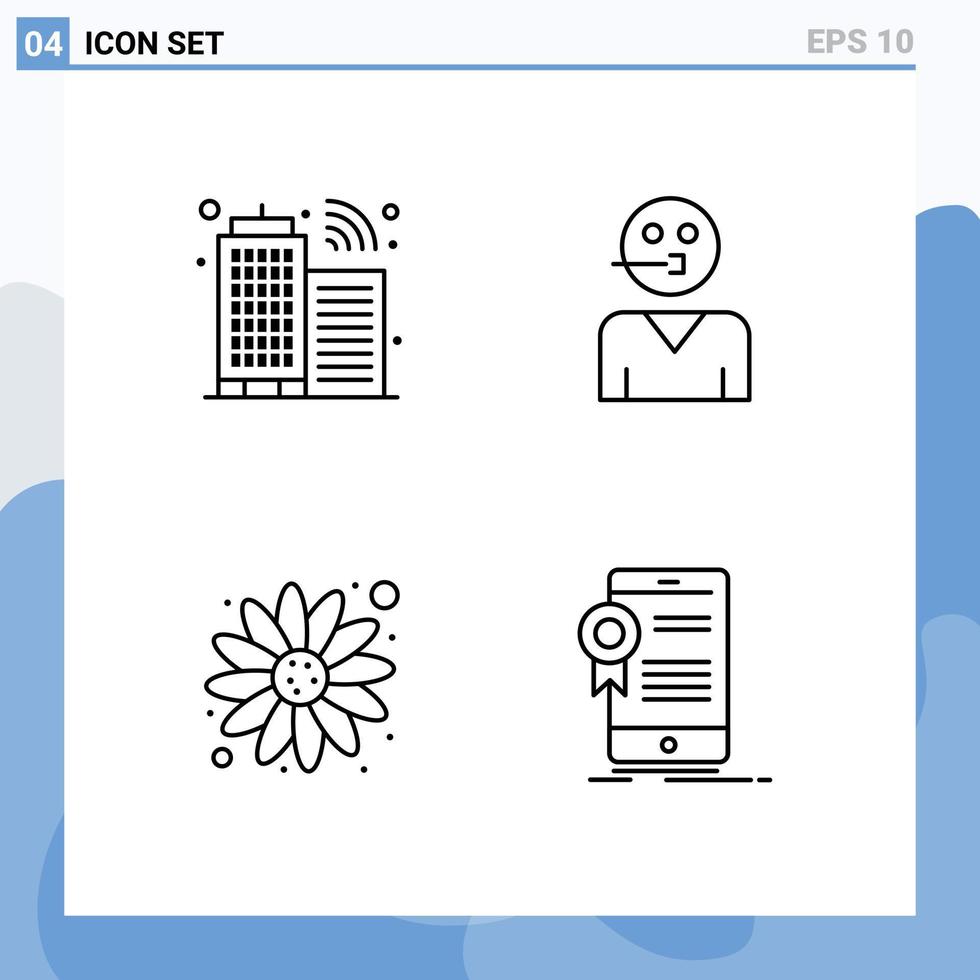 grupo de 4 colores planos de línea de relleno modernos establecidos para la construcción de elementos de diseño de vectores editables de certificado de soporte de avatar de flor