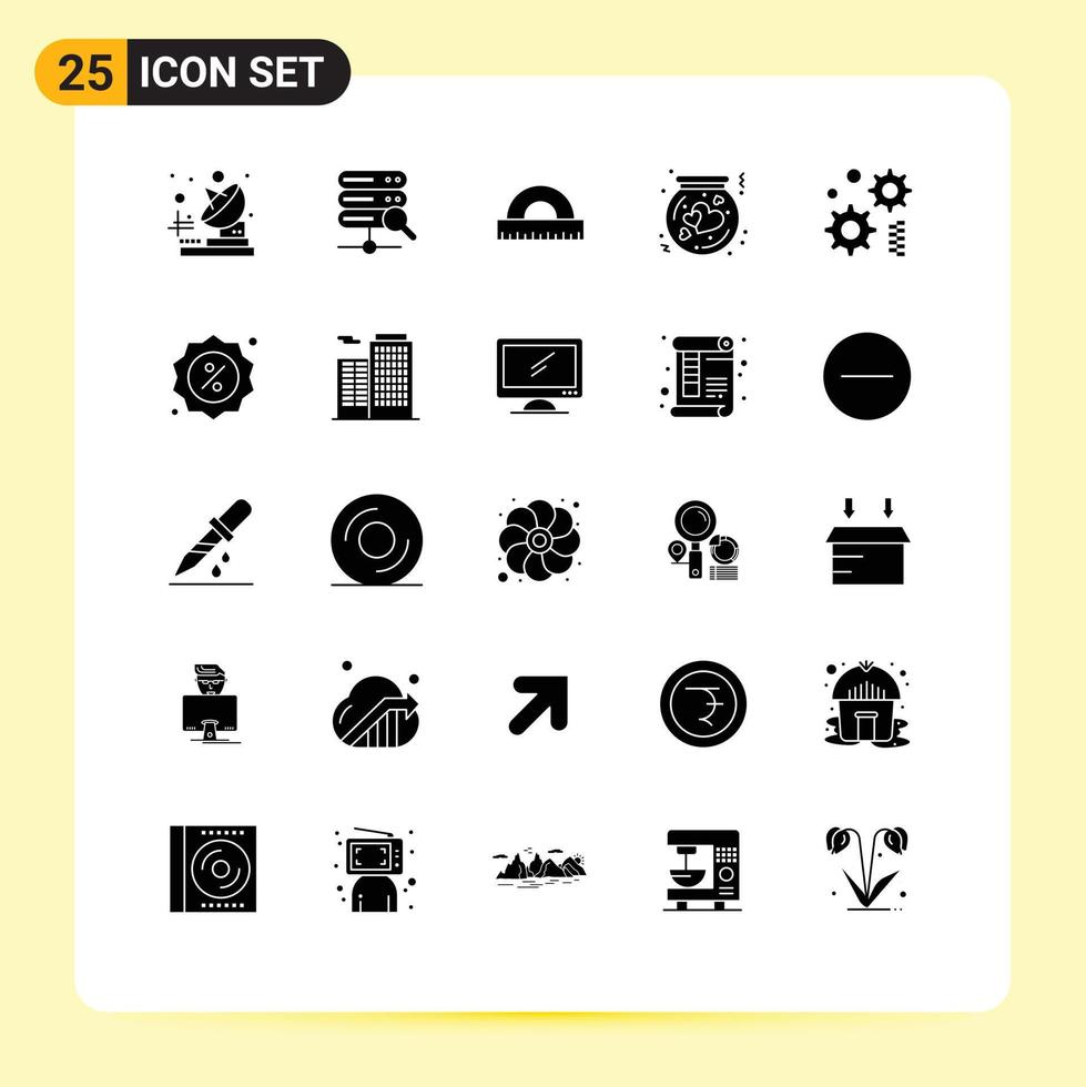 Modern Set of 25 Solid Glyphs Pictograph of engineering box education thrift heart Editable Vector Design Elements