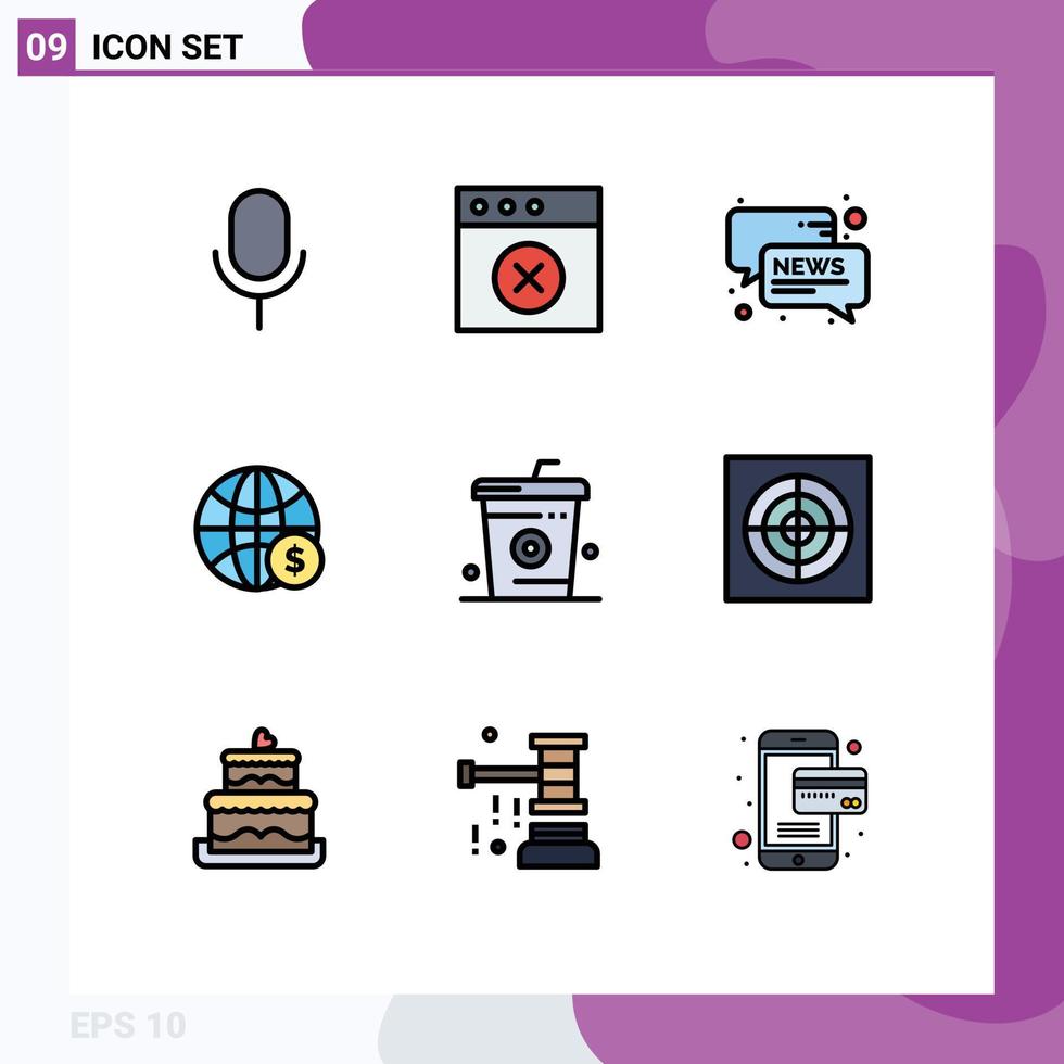 Stock Vector Icon Pack of 9 Line Signs and Symbols for cooking business conversation money globe Editable Vector Design Elements