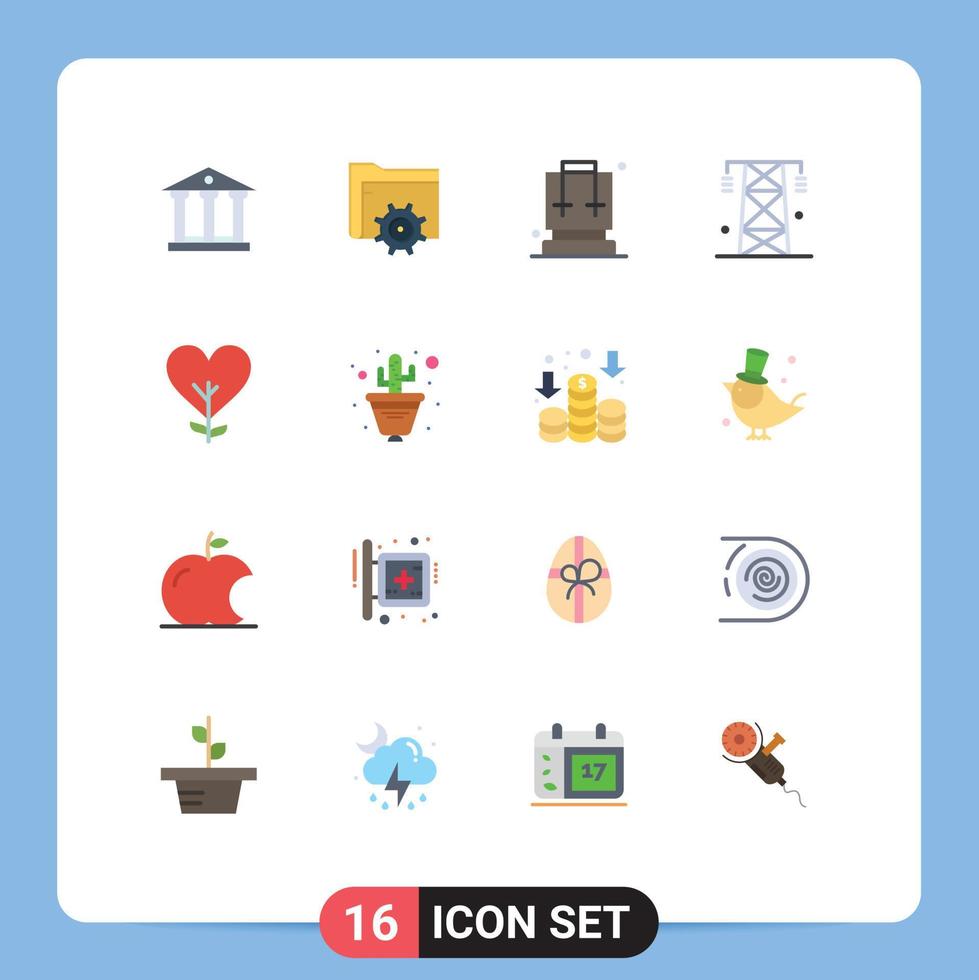 Universal Icon Symbols Group of 16 Modern Flat Colors of heart power backpack line electricity Editable Pack of Creative Vector Design Elements