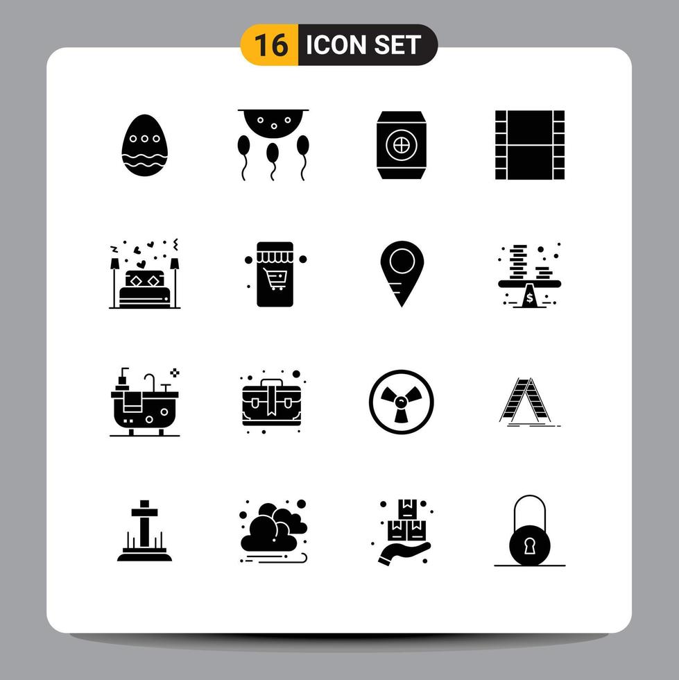 Stock Vector Icon Pack of 16 Line Signs and Symbols for love bed process video film Editable Vector Design Elements