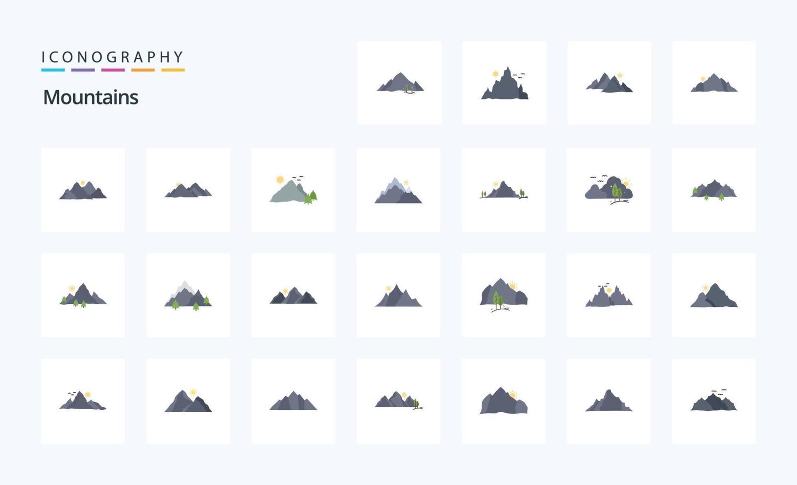 25 Mountains Flat color icon pack vector