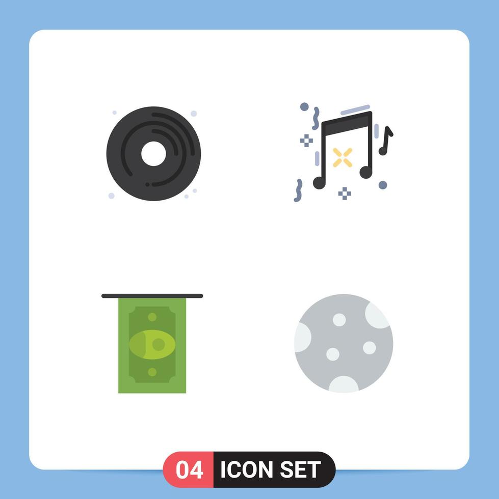 Pack of 4 creative Flat Icons of cd money hobby party moon Editable Vector Design Elements