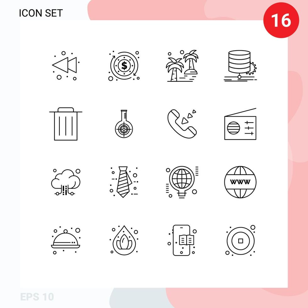 Pack of 16 Modern Outlines Signs and Symbols for Web Print Media such as recycle flow tree diagram chart Editable Vector Design Elements