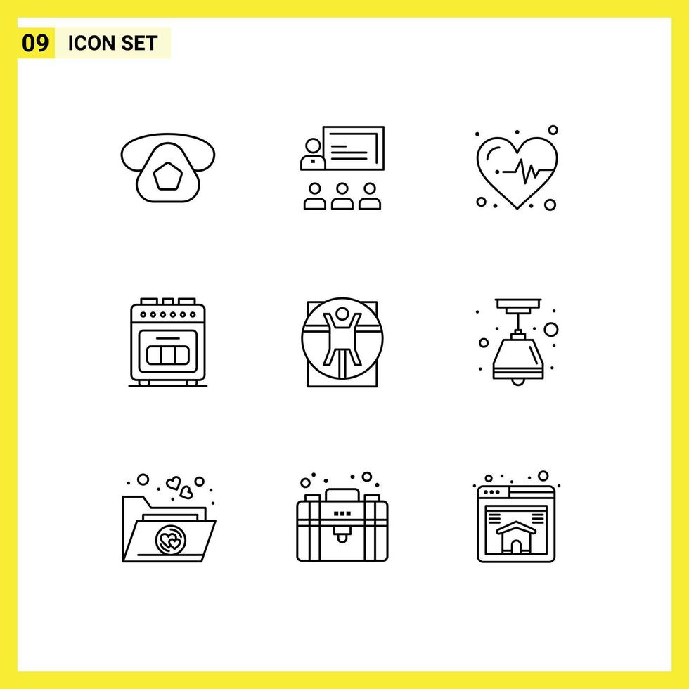 Outline Pack of 9 Universal Symbols of man cooking management baking oven appliance Editable Vector Design Elements