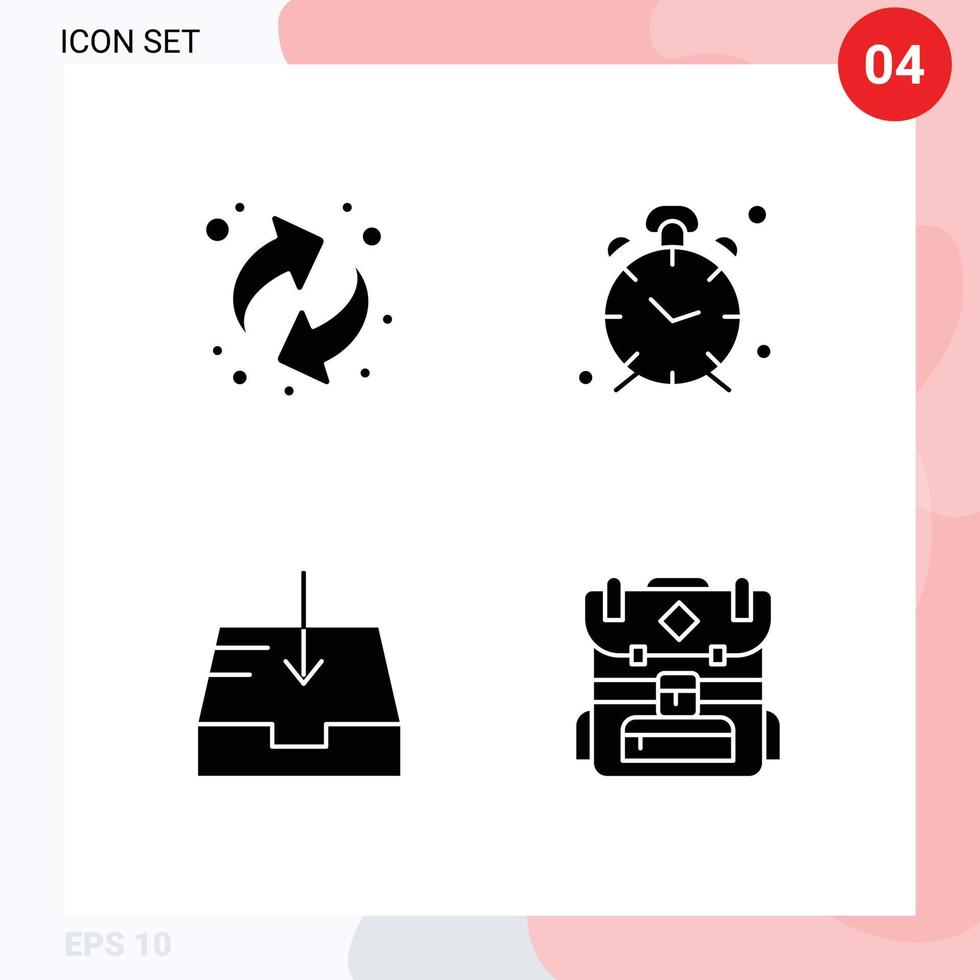 Modern Set of 4 Solid Glyphs and symbols such as arrows mailbox alarm reminder bag Editable Vector Design Elements