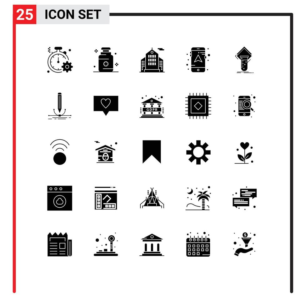 Modern Set of 25 Solid Glyphs Pictograph of study chemistry medicine navigation map Editable Vector Design Elements