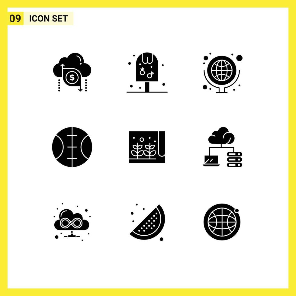 9 Universal Solid Glyphs Set for Web and Mobile Applications plant farm food sport school supplies Editable Vector Design Elements