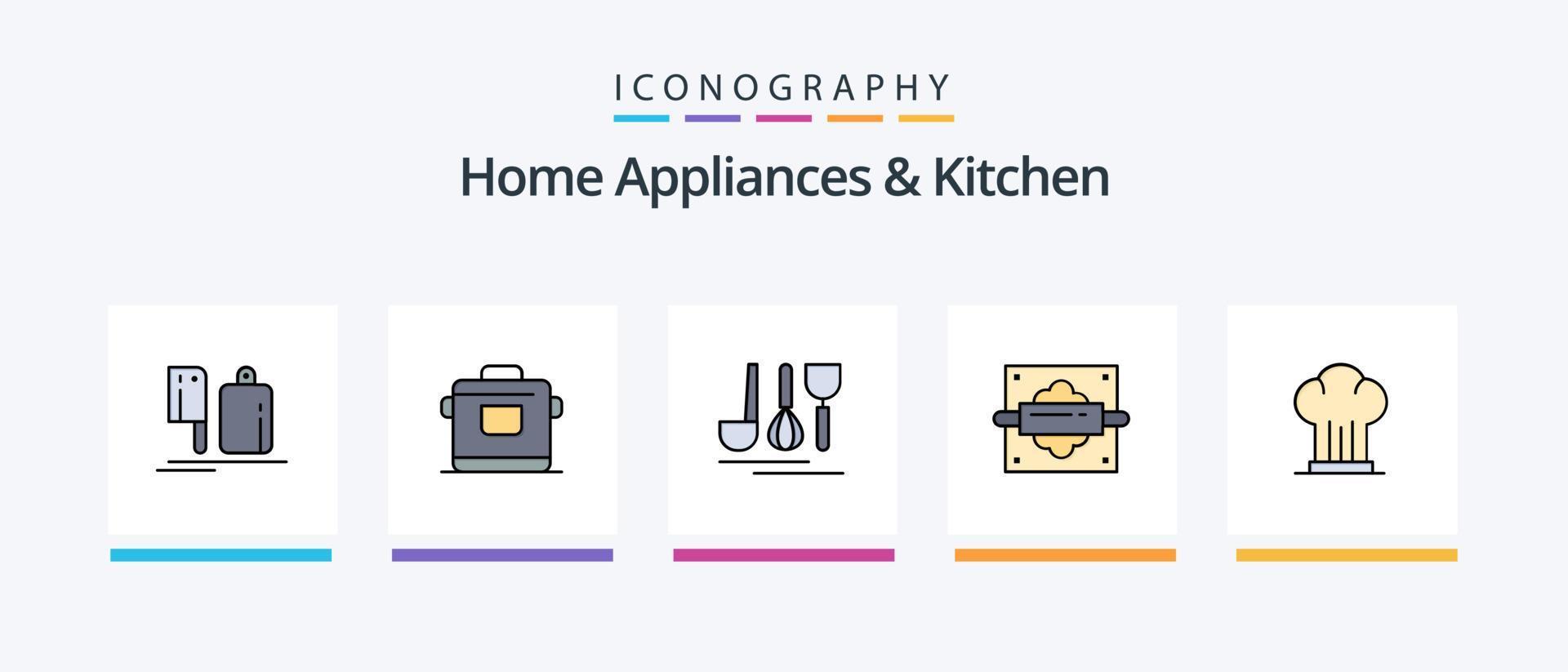 electrodomésticos y la línea de cocina llenaron un paquete de 5 íconos que incluye el hogar. bebida. cocina. lentes. cocina. diseño de iconos creativos vector