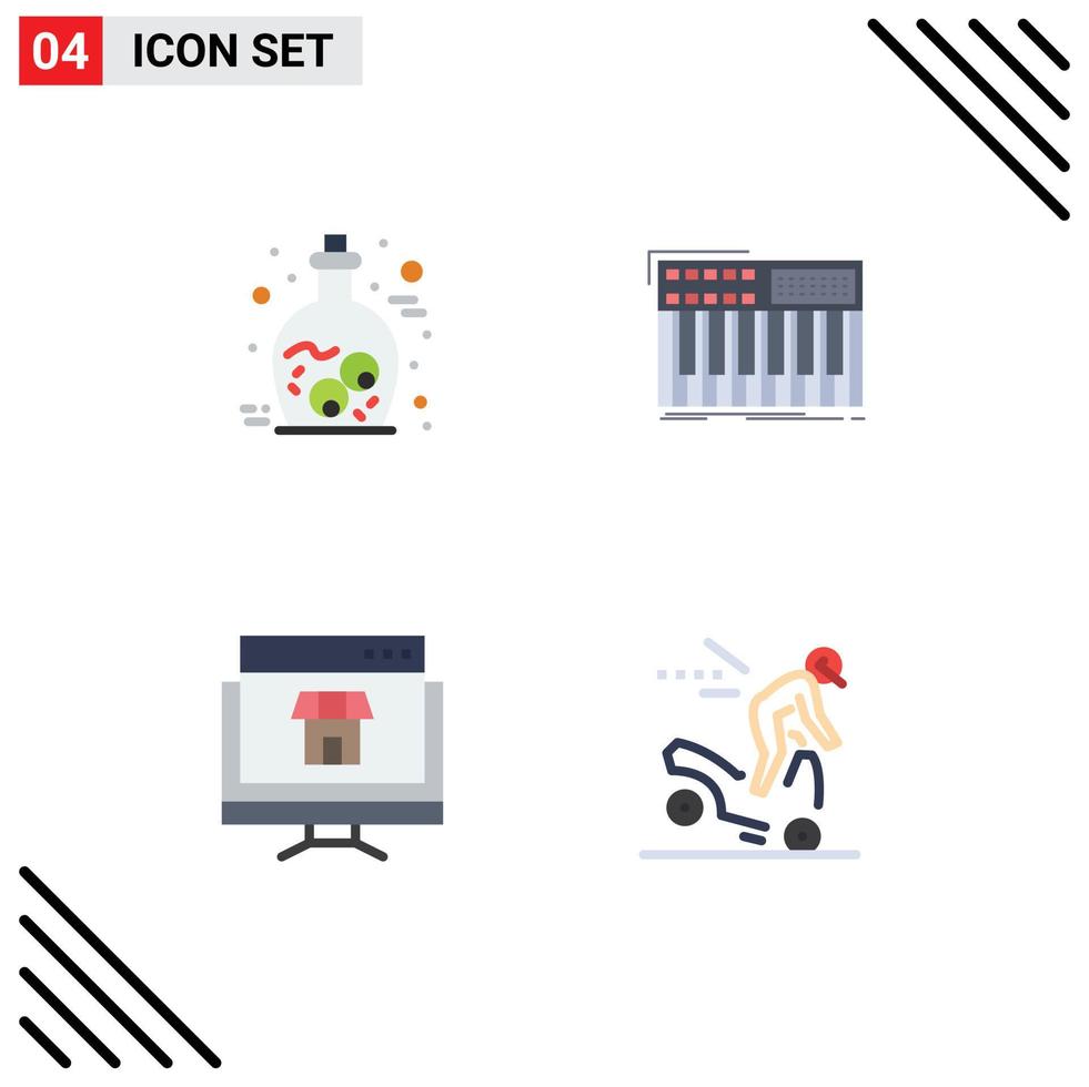 4 Universal Flat Icons Set for Web and Mobile Applications eye computer zombie midi marketplace Editable Vector Design Elements