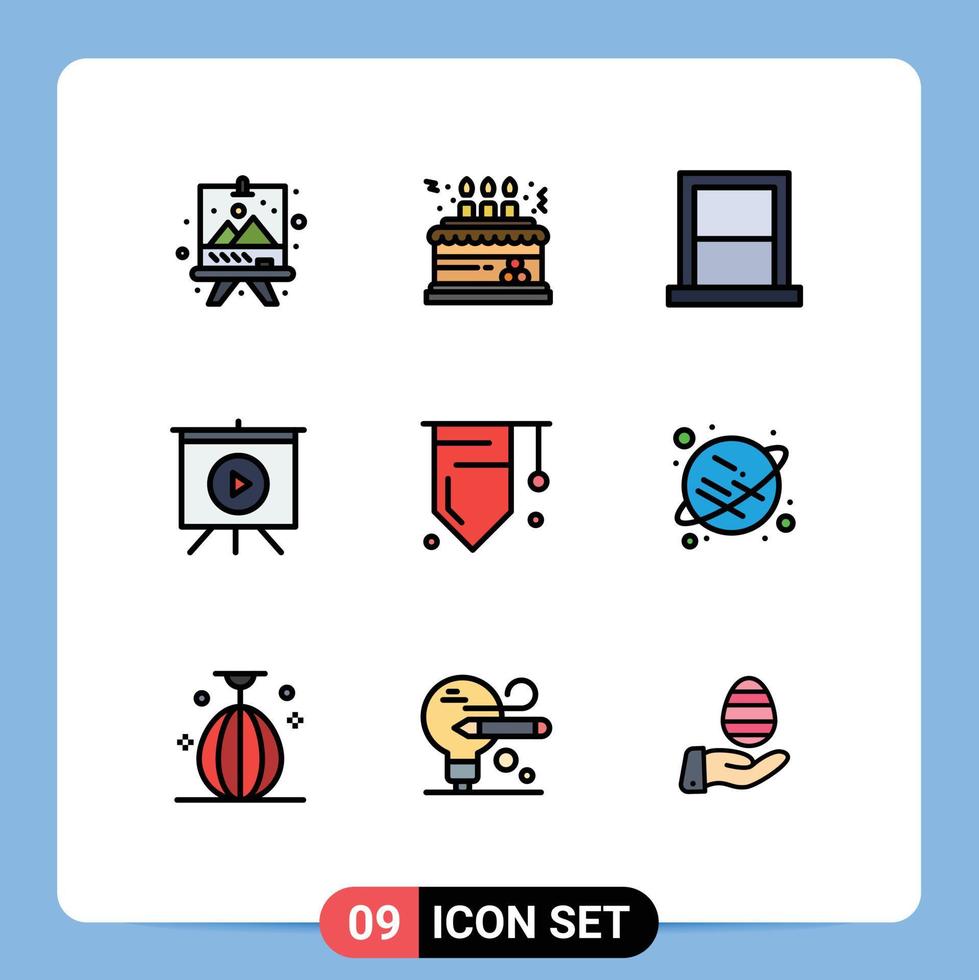 Mobile Interface Filledline Flat Color Set of 9 Pictograms of badge presentation gift board home Editable Vector Design Elements