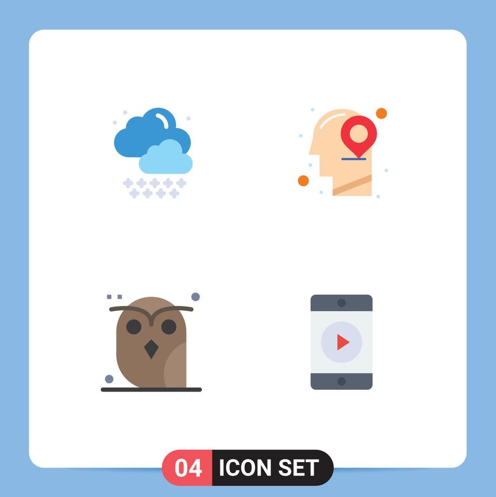 4 iconos creativos signos y símbolos modernos de nube noche cabeza mente estudio elementos de diseño vectorial editables vector