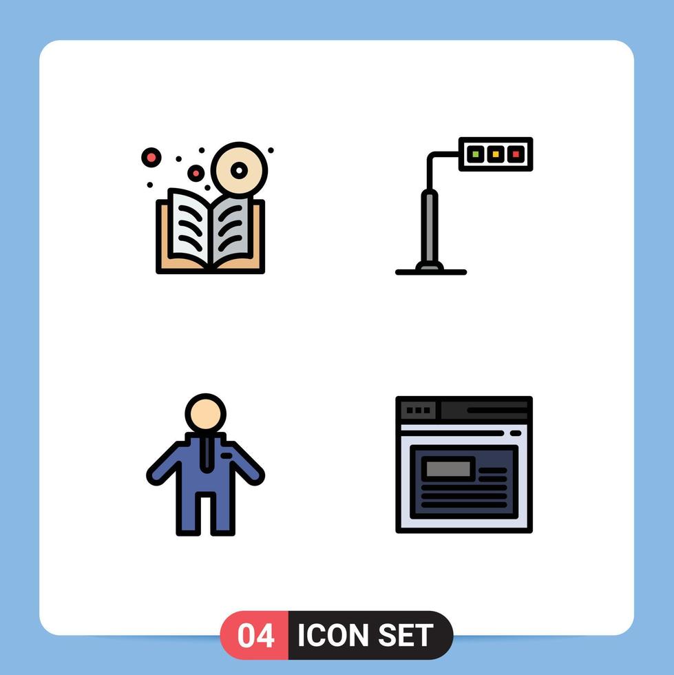 Filledline Flat Color Pack of 4 Universal Symbols of book man online light internet Editable Vector Design Elements