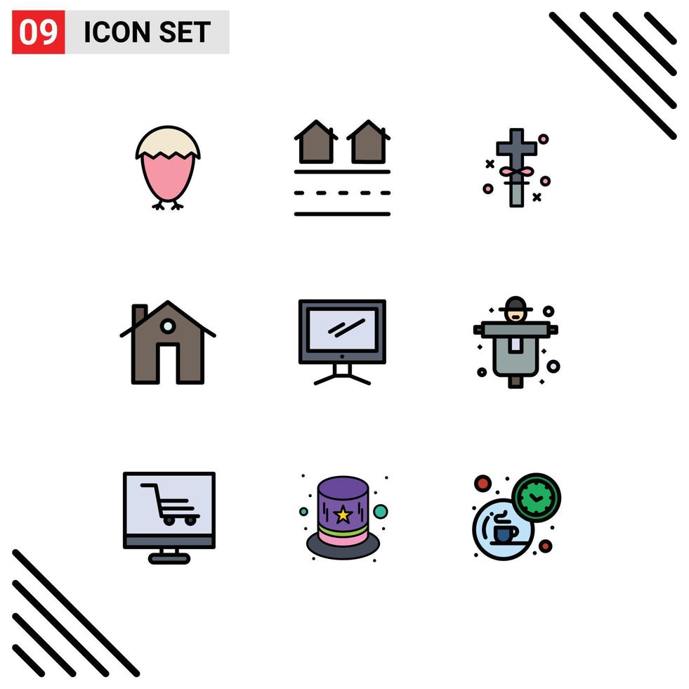 Set of 9 Modern UI Icons Symbols Signs for construction building residences apartment easter Editable Vector Design Elements