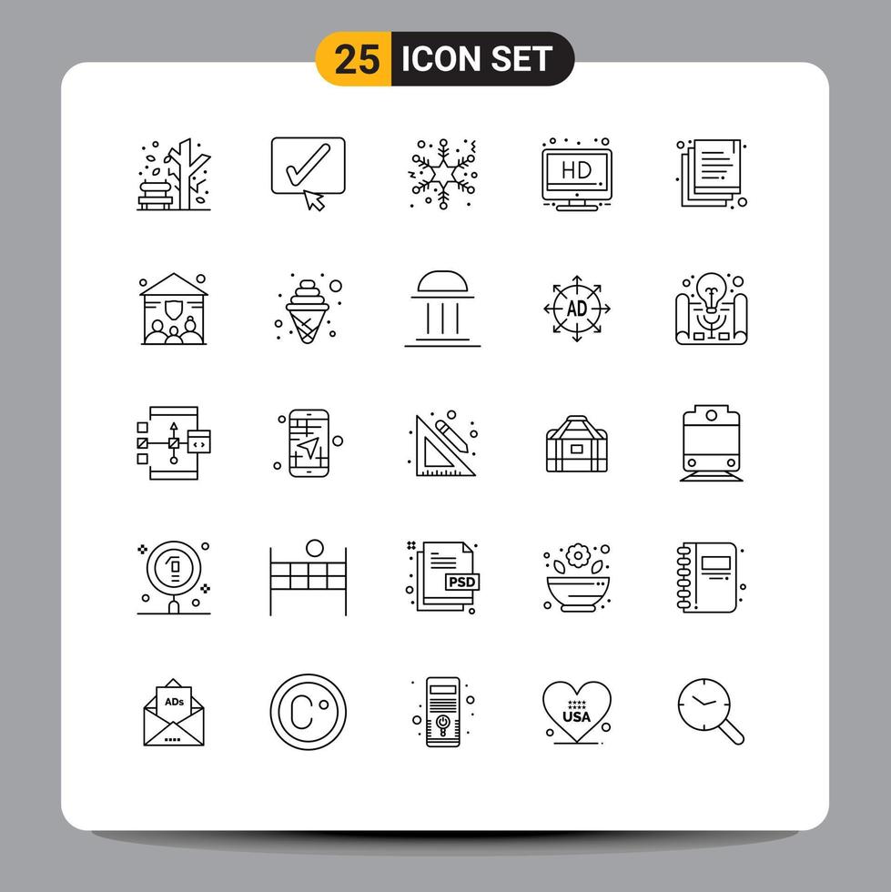 Set of 25 Modern UI Icons Symbols Signs for family documents flake copy screen Editable Vector Design Elements