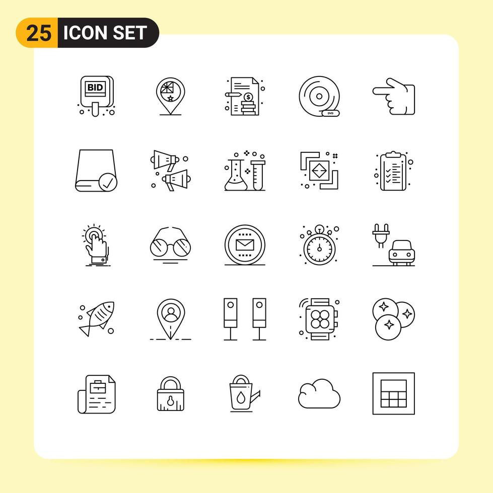 25 Creative Icons Modern Signs and Symbols of storage device dvd nation compact disc business report Editable Vector Design Elements