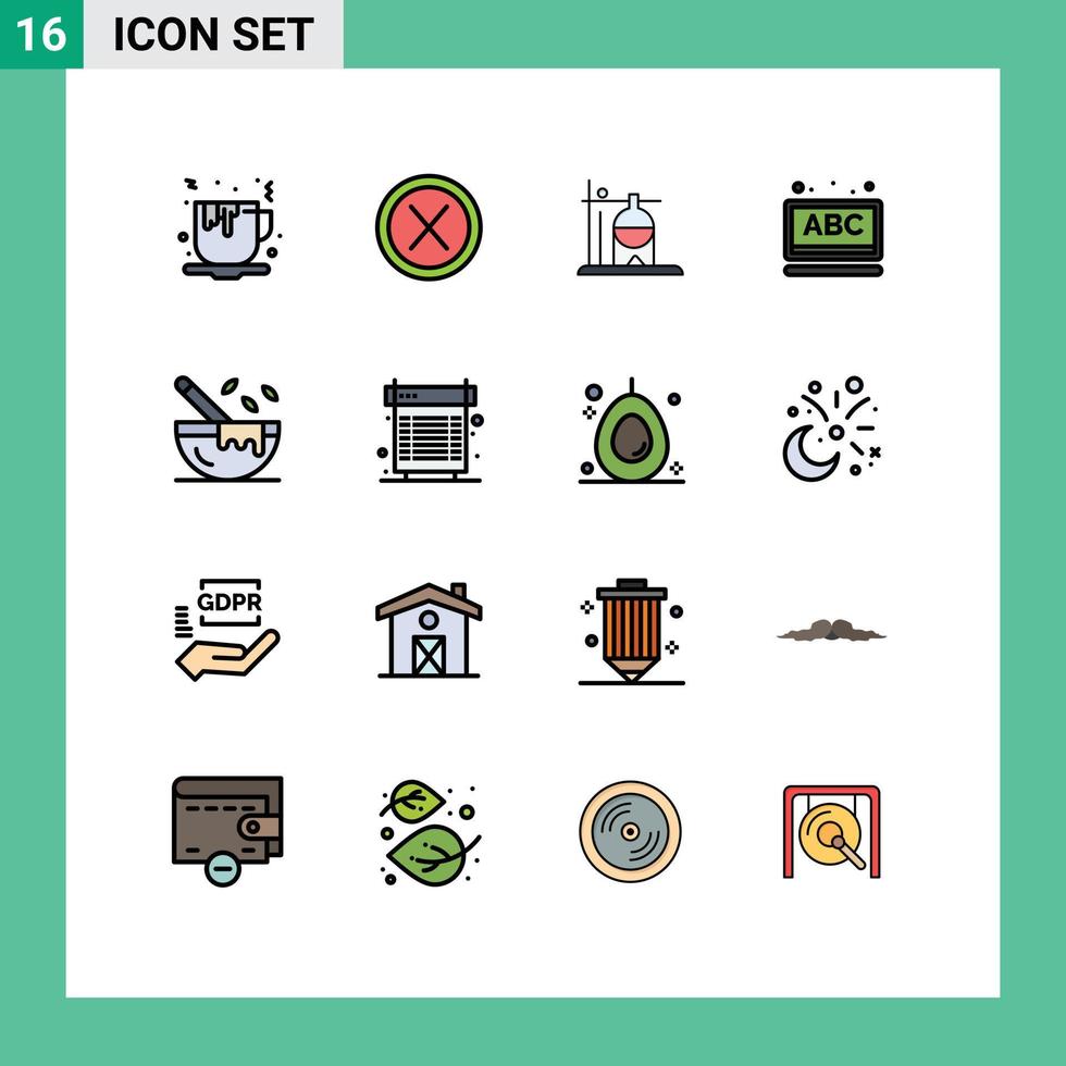 User Interface Pack of 16 Basic Flat Color Filled Lines of boiling online user learning transfusion Editable Creative Vector Design Elements