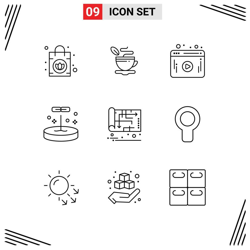 User Interface Pack of 9 Basic Outlines of map home web blueprint laboratory Editable Vector Design Elements