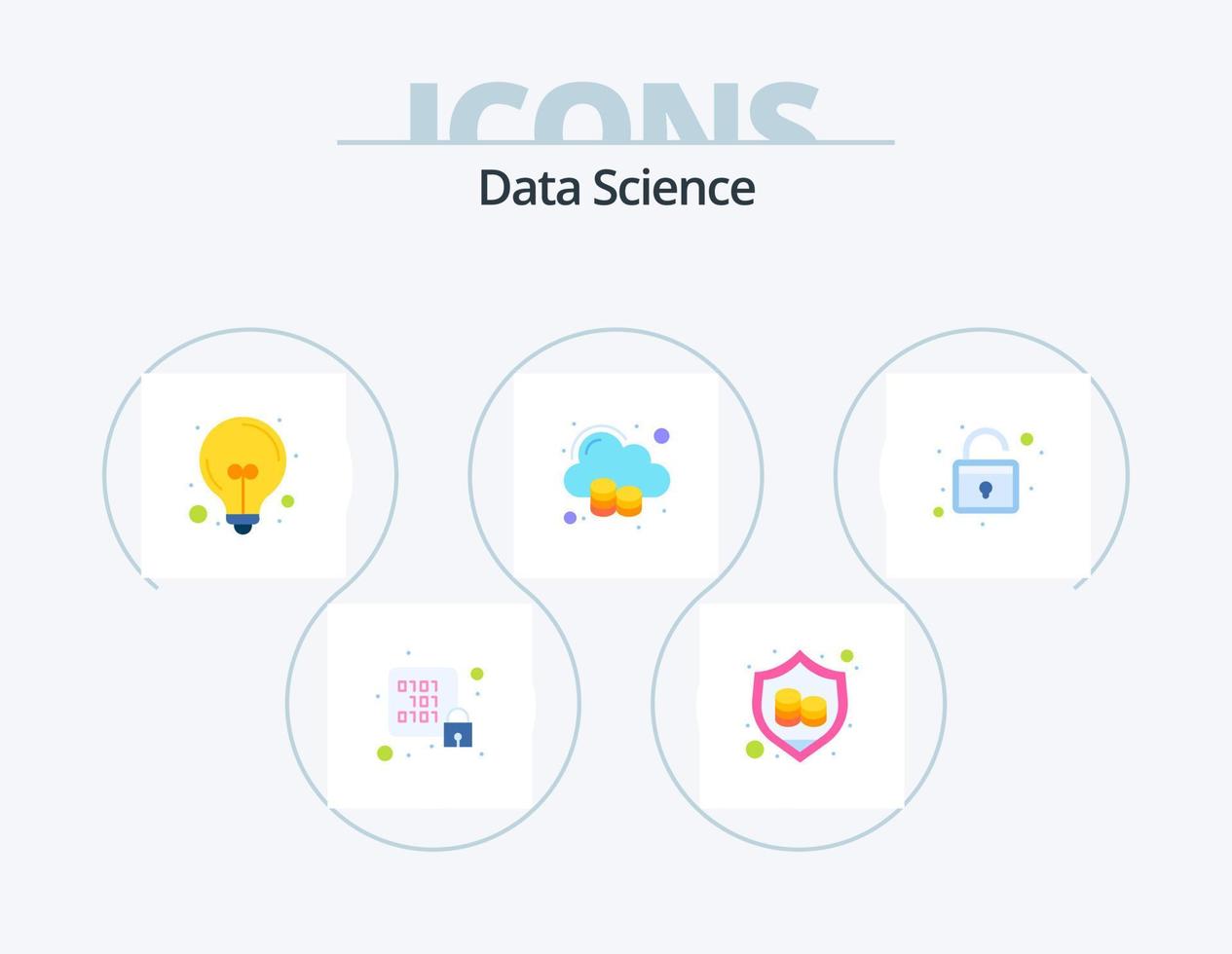 Data Science Flat Icon Pack 5 Icon Design. space. storage. secure. data. ideas vector