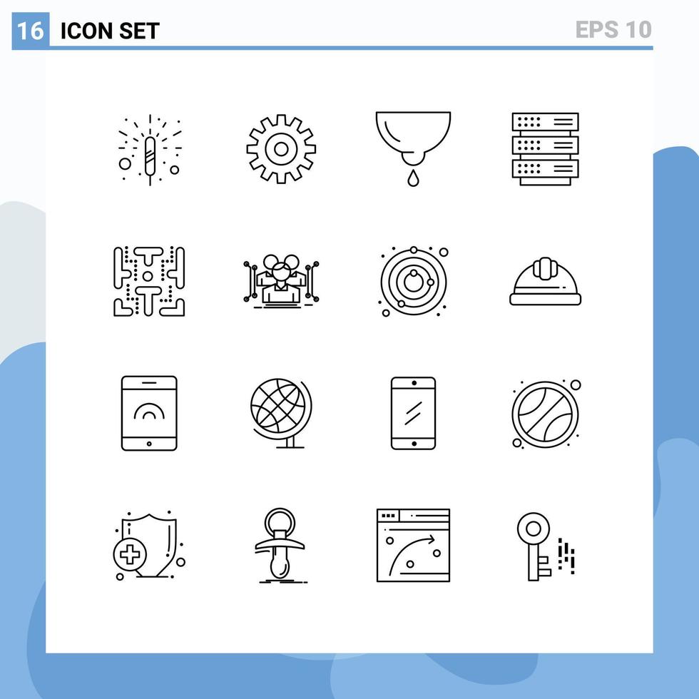 Universal Icon Symbols Group of 16 Modern Outlines of fun network breast storage server Editable Vector Design Elements