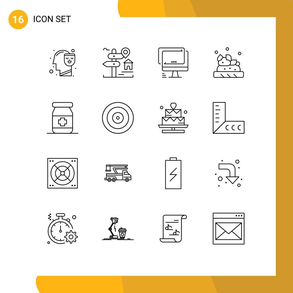 conjunto de 16 iconos de interfaz de usuario modernos símbolos signos para antídoto comida hogar bruschetta imac elementos de diseño vectorial editables vector