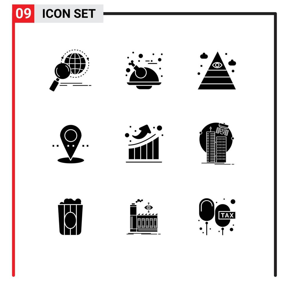 Modern Set of 9 Solid Glyphs and symbols such as growth point chicken pin triangle Editable Vector Design Elements