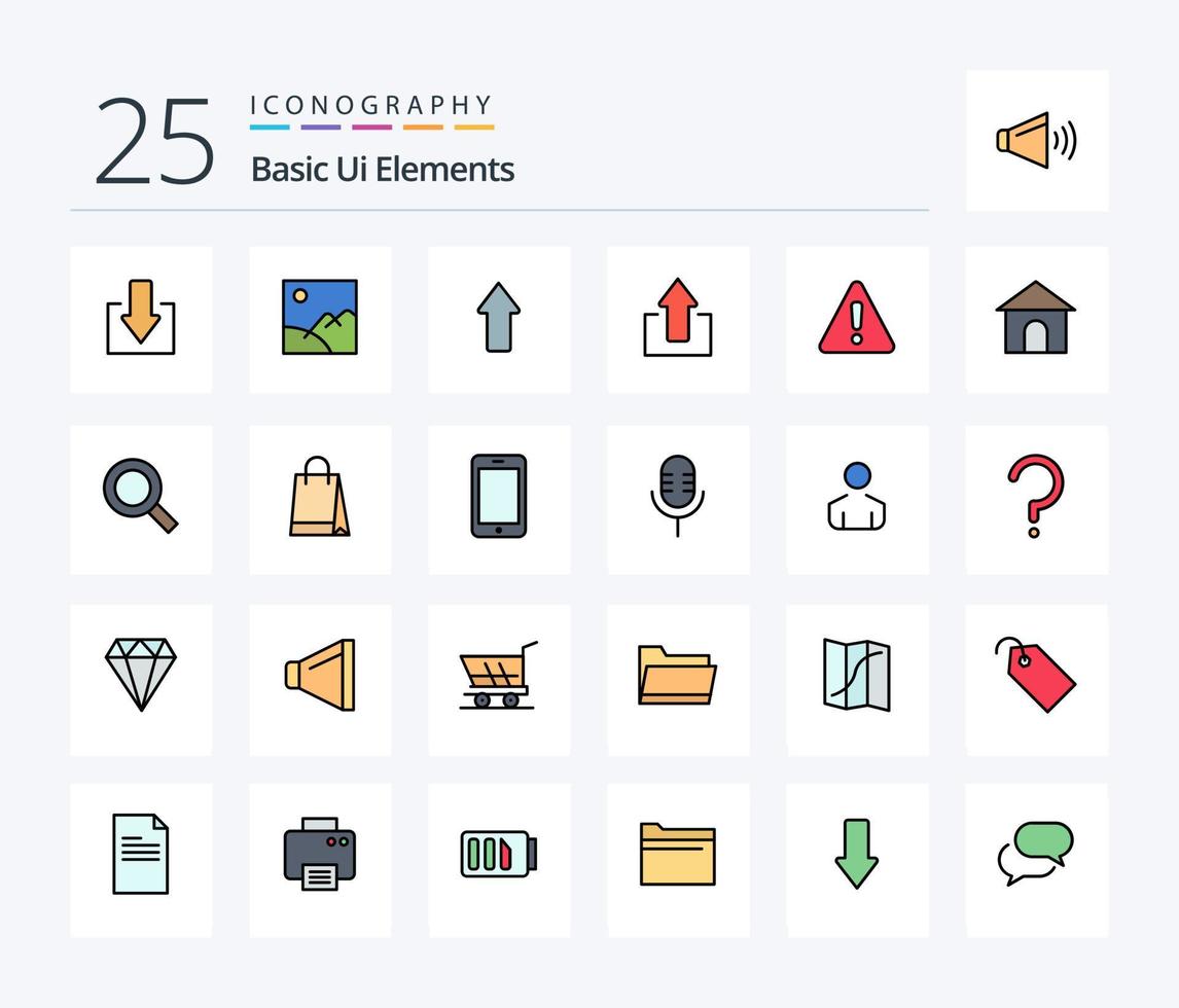 Basic Ui Elements 25 Line Filled icon pack including house. building. arrows. sign. danger vector