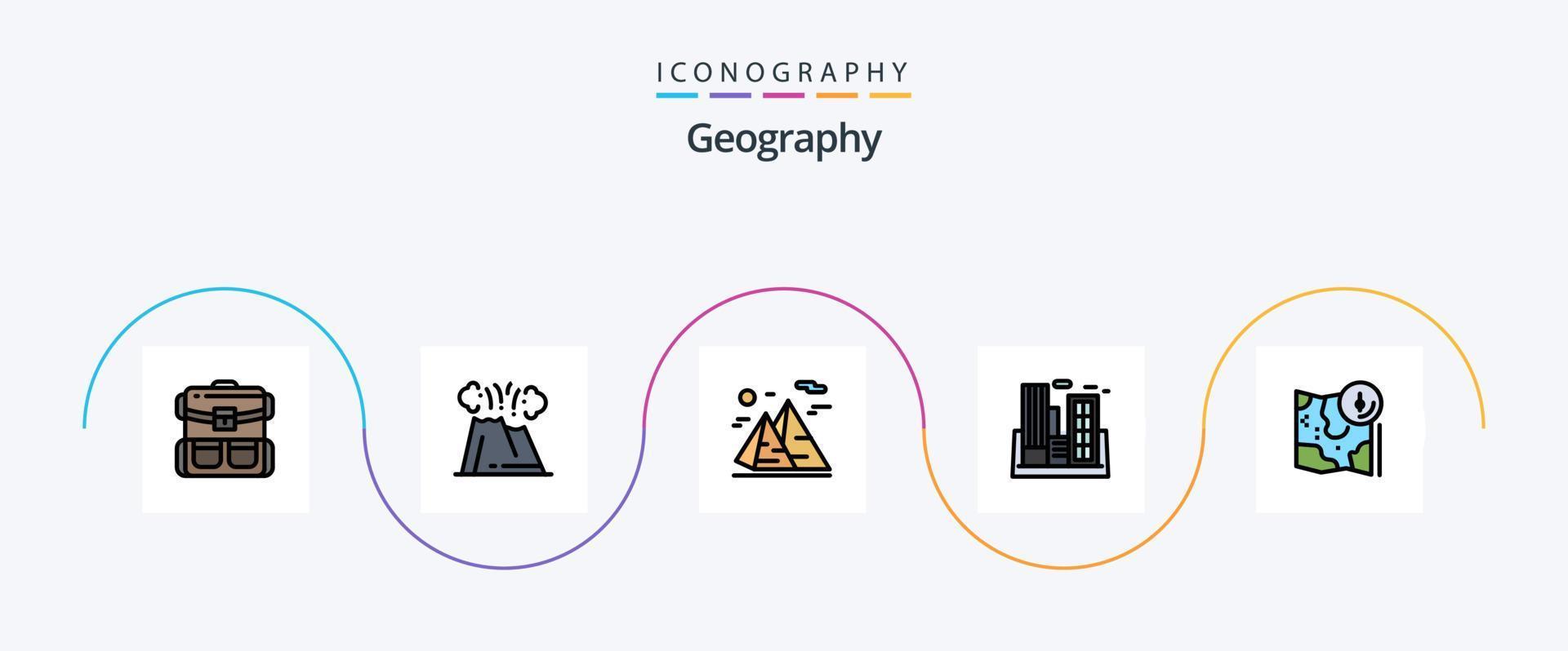 Geo Graphy Line Filled Flat 5 Icon Pack Including polution. factory. nature. travel. nature vector