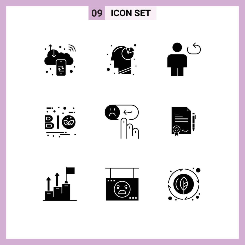 User Interface Pack of 9 Basic Solid Glyphs of nature eco pie chart bio loop Editable Vector Design Elements