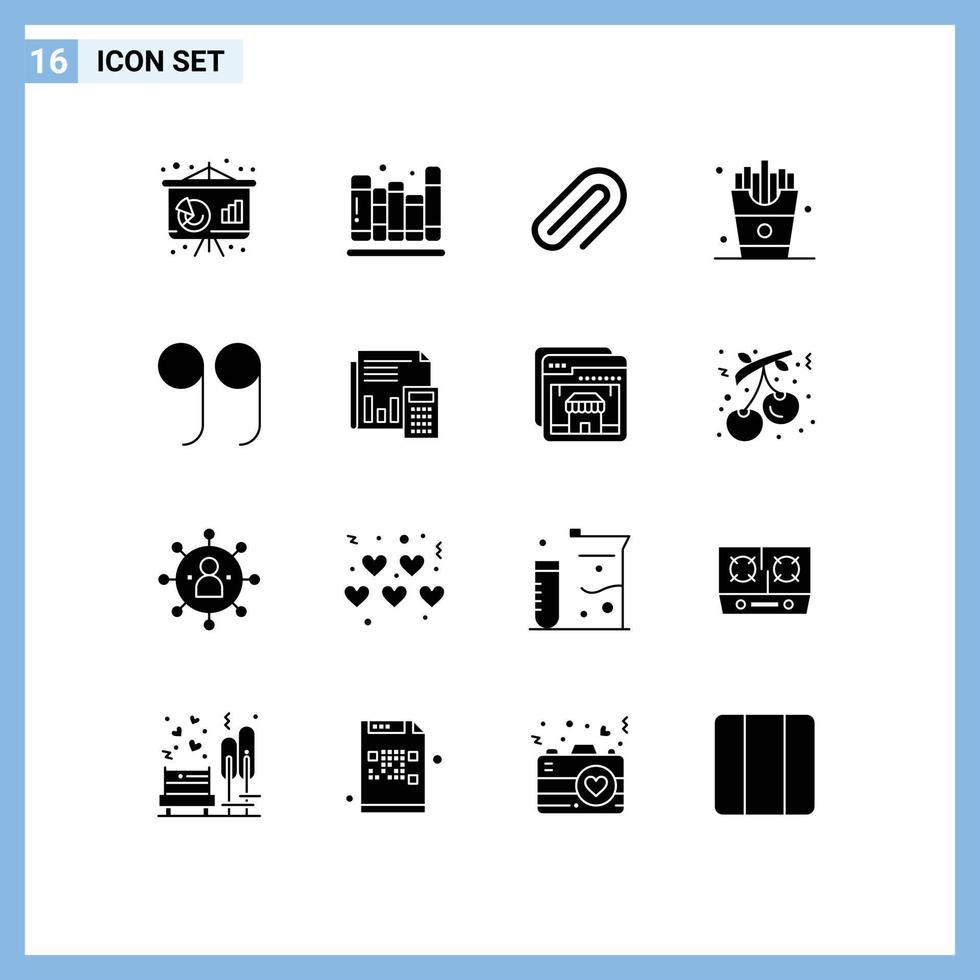 Set of 16 Modern UI Icons Symbols Signs for quotes french fries clip food drink Editable Vector Design Elements