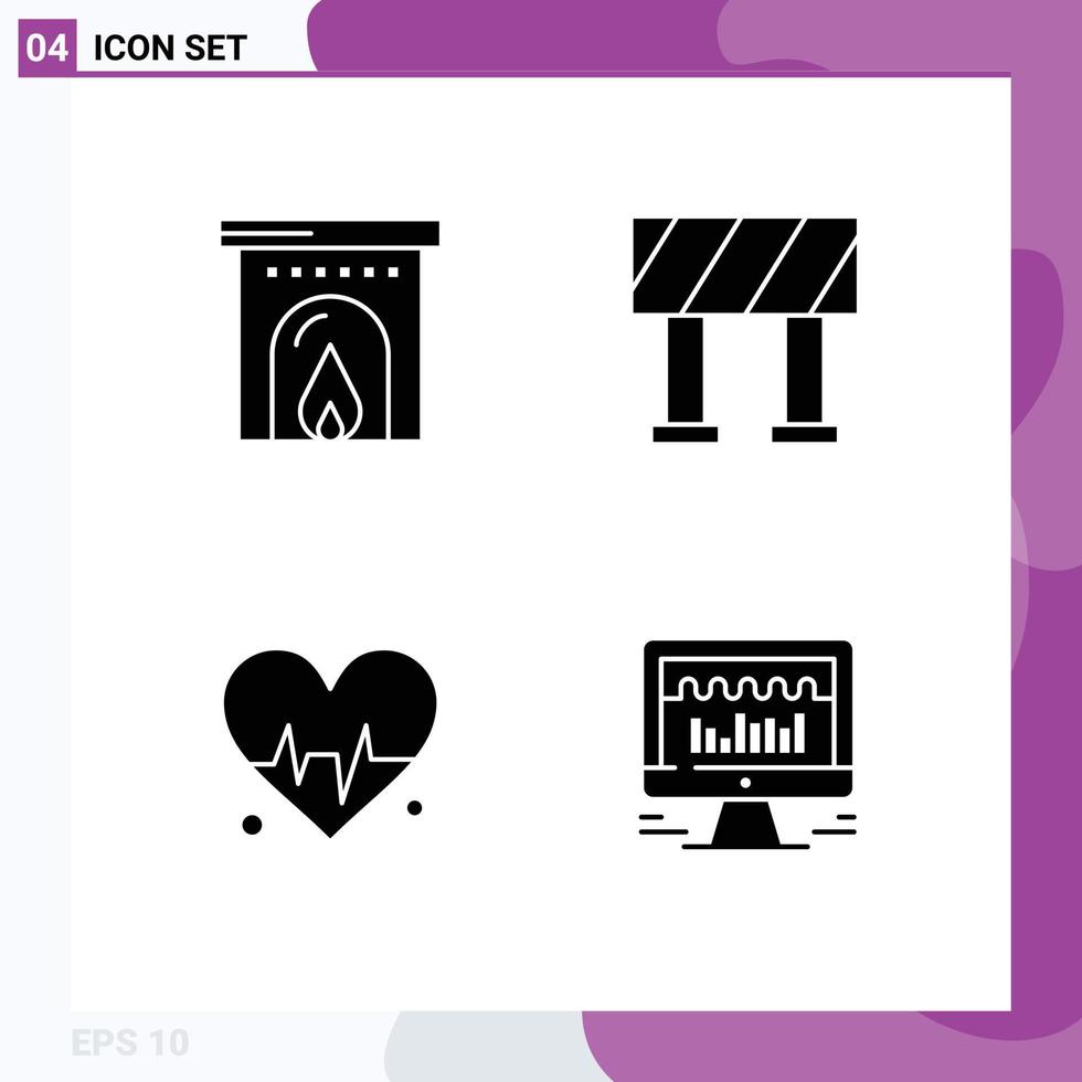 Group of 4 Modern Solid Glyphs Set for hotel server block heart graph Editable Vector Design Elements