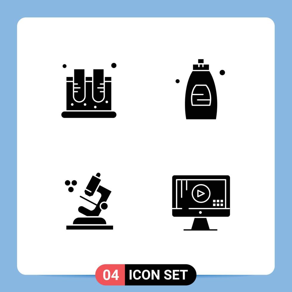 Universal Icon Symbols Group of 4 Modern Solid Glyphs of chemistry biology science cleaning gel science Editable Vector Design Elements