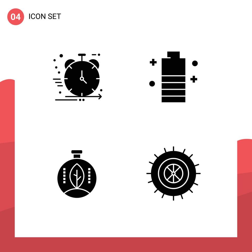 Pack of 4 creative Solid Glyphs of product power development charging innovation Editable Vector Design Elements