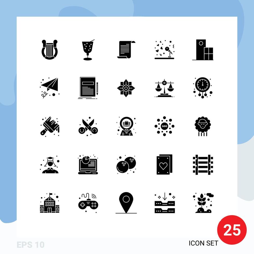 Pictogram Set of 25 Simple Solid Glyphs of building reception file music marriage Editable Vector Design Elements